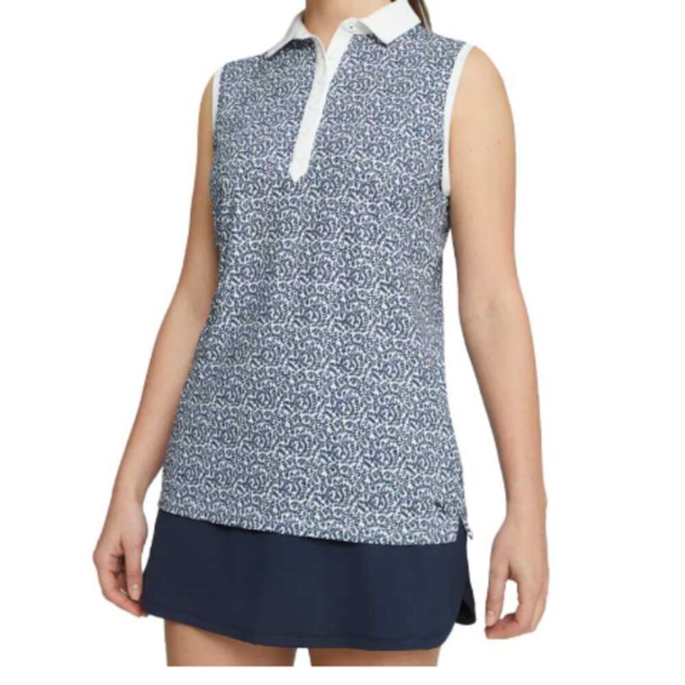 Puma Women's White Glow Navy Blazer CLOUDSPUN Valley Golf Polo Shirt Size XS